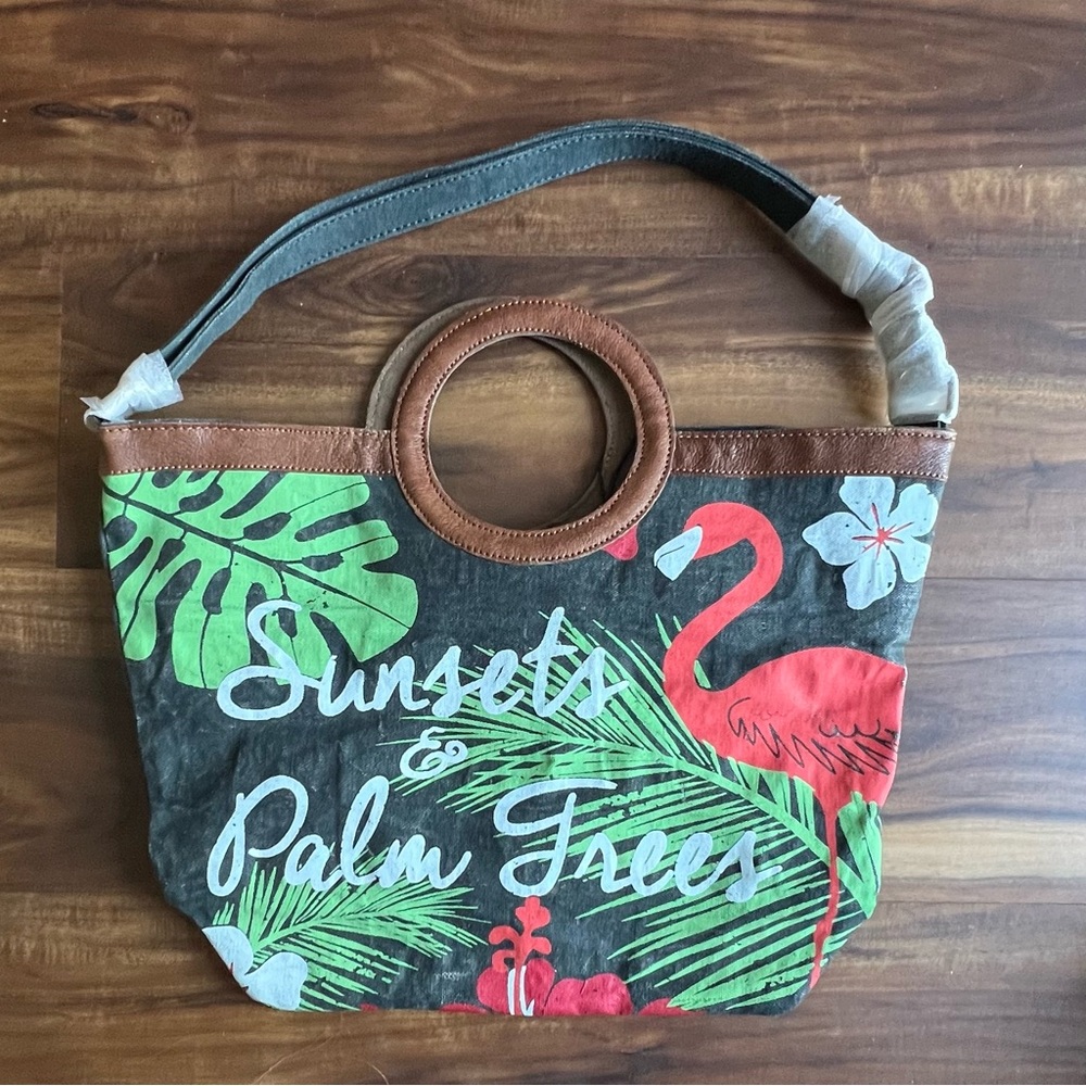 Mona B canvas bag “Sunsets & Palm Trees” unique handle shoulder strap NWT BX22 - Picture 7 of 8